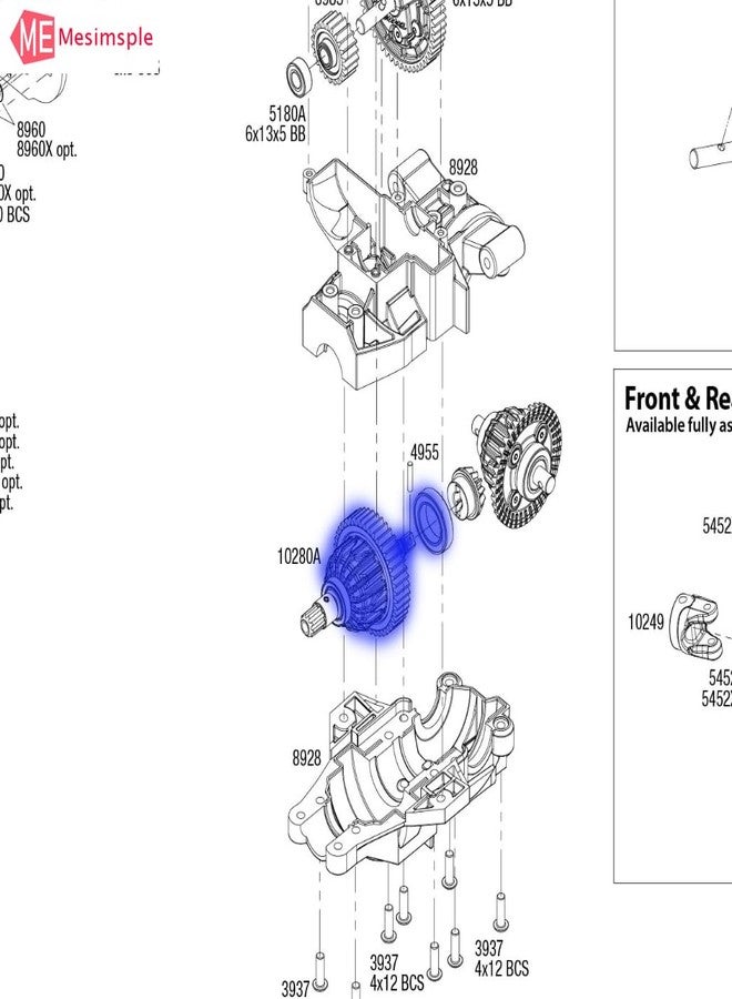 Mesimsple Alum Center Differential Kit Gear 10280 for 1/10 Wide Maxx Diff Maxx Slash Series Upgrades Part Silver - Image 5